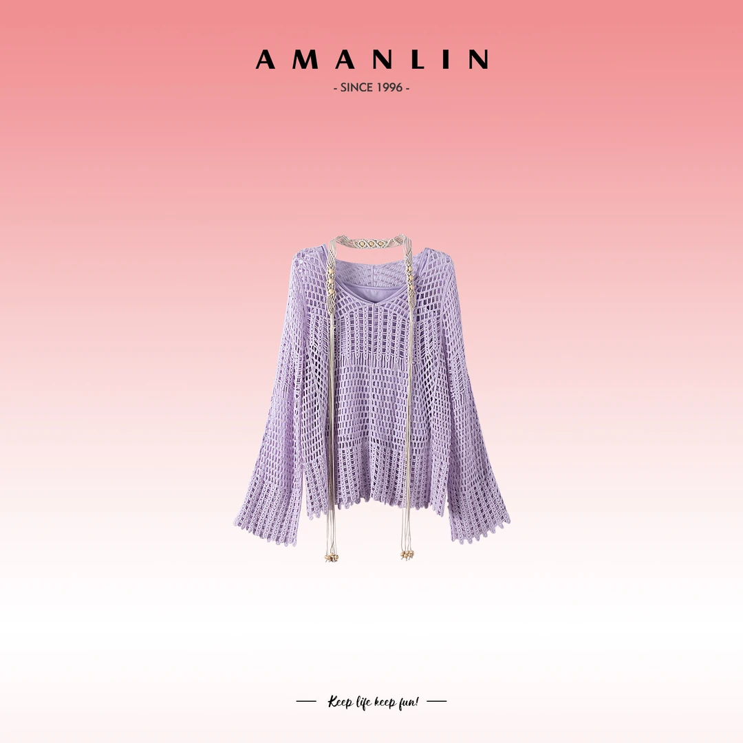 AMANLIN/阿谩琳【落日海岸】欧若风两件套针织杉套装上衣女F595521