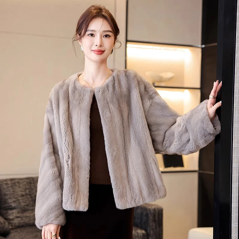 海宁小个子高端紫金天鹅绒短二水貂毛裘皮大衣整貂皮草外套短款