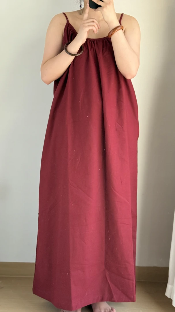 红色棉麻吊带裙｜扎染