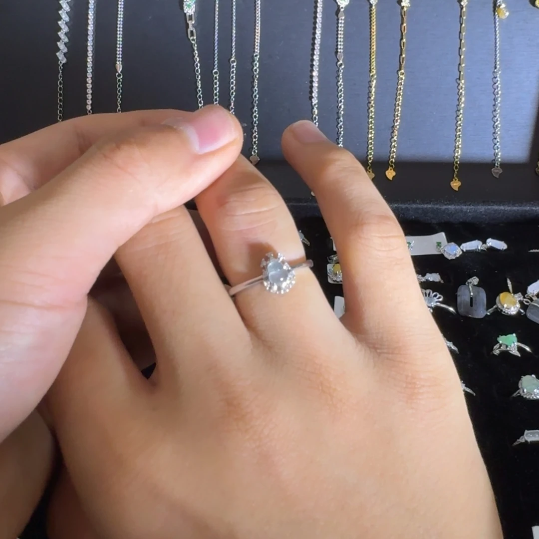 翡翠银S925镶嵌戒指缅甸翡翠A货高冰玻璃葫芦