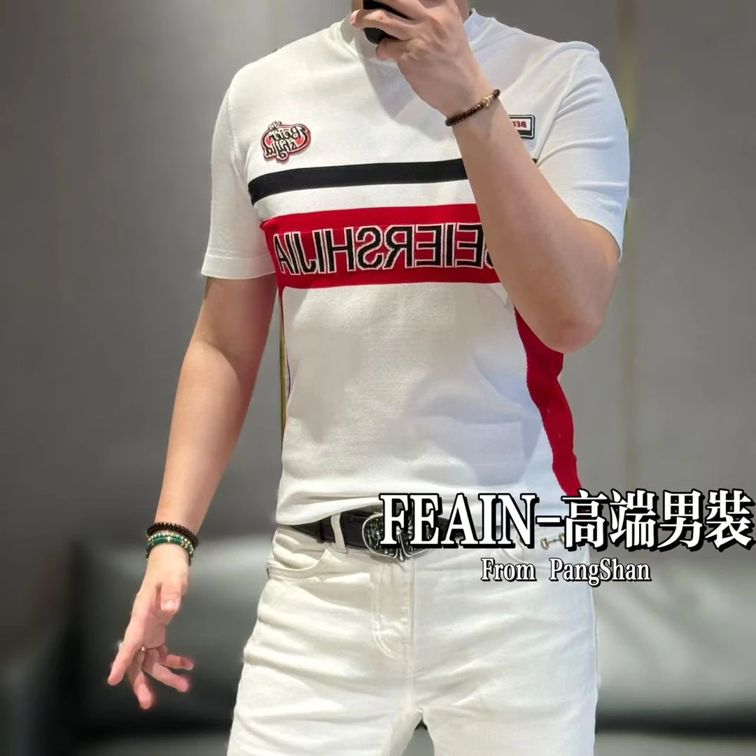 【雷迪·凯奇】高端男士伊力特立体拼色撞色字母点缀短袖Polo5008