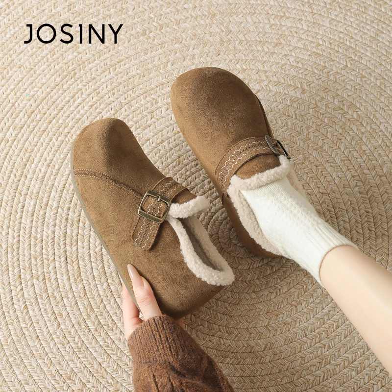 卓诗尼加绒勃肯鞋女2025冬季新款保暖防寒平底雪地靴软底百搭棉鞋