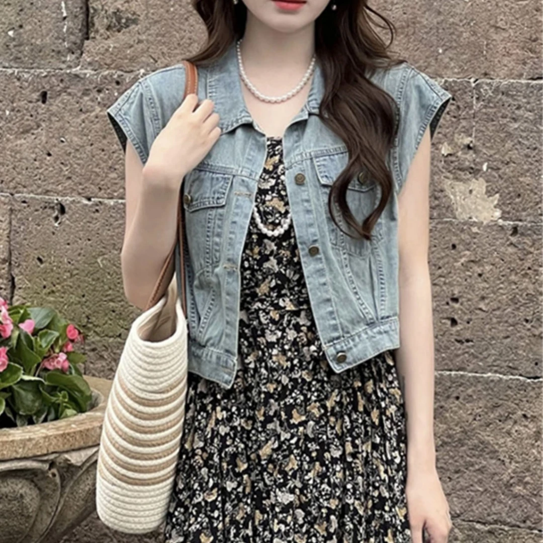 夏季新款牛仔马夹外套女飞飞袖短款休闲百搭薄款背心马甲上衣潮