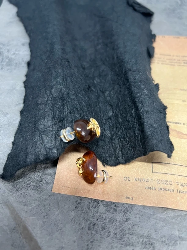 铜合金树脂耳饰 A092焦糖色土土高级女款耳饰耳钉