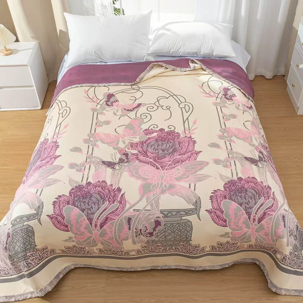 【花开引蝶】230*250cm高端A类柔软亲肤透气舒适可机洗四季可用床盖