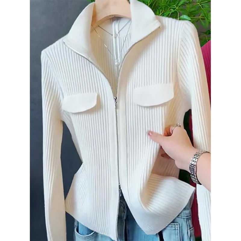 2025年春秋季新款针织衫女士开衫百搭长袖上衣女时尚显瘦小众纯色