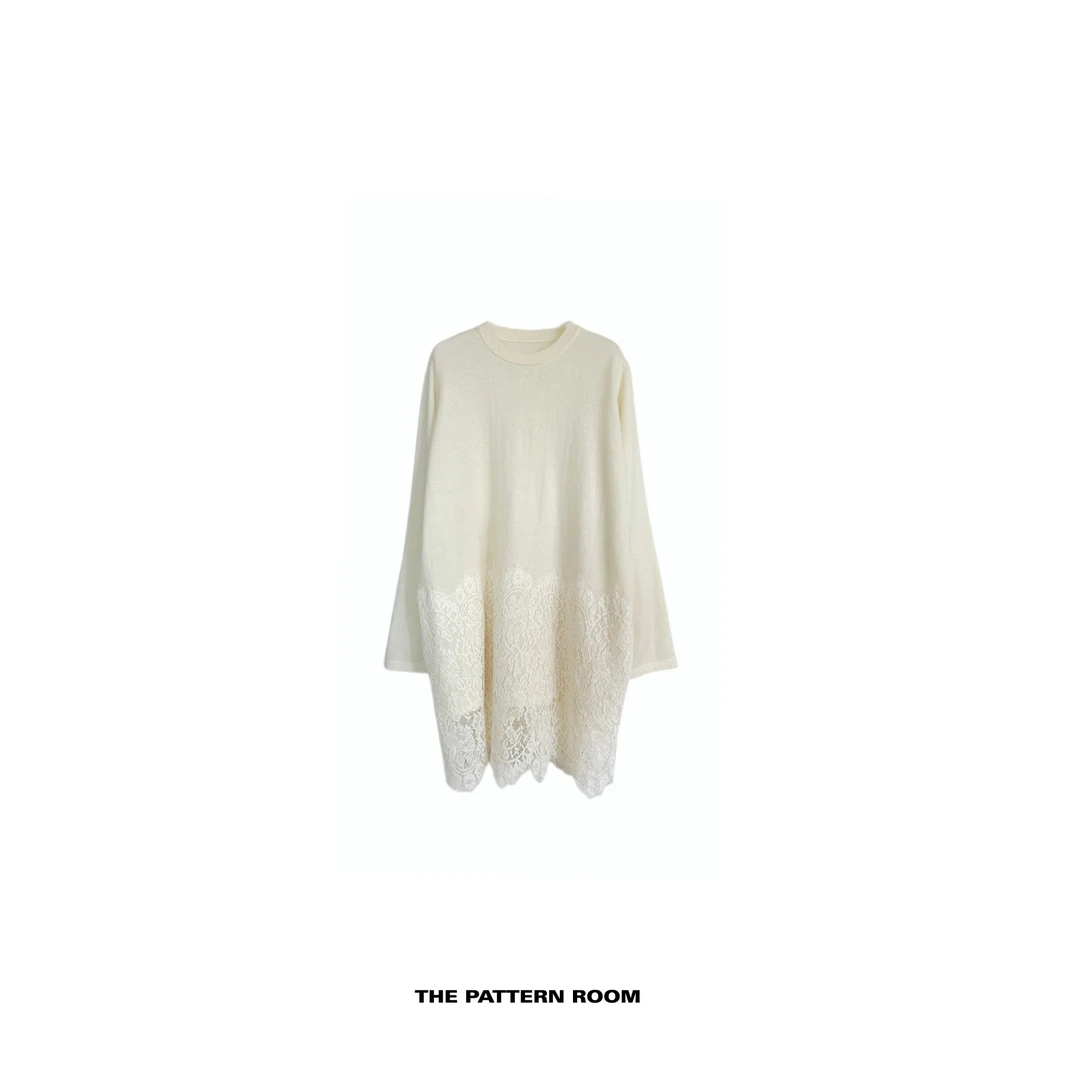 The pattern room｜织物之美优雅延伸蕾丝拼接舒暖毛衣裙
