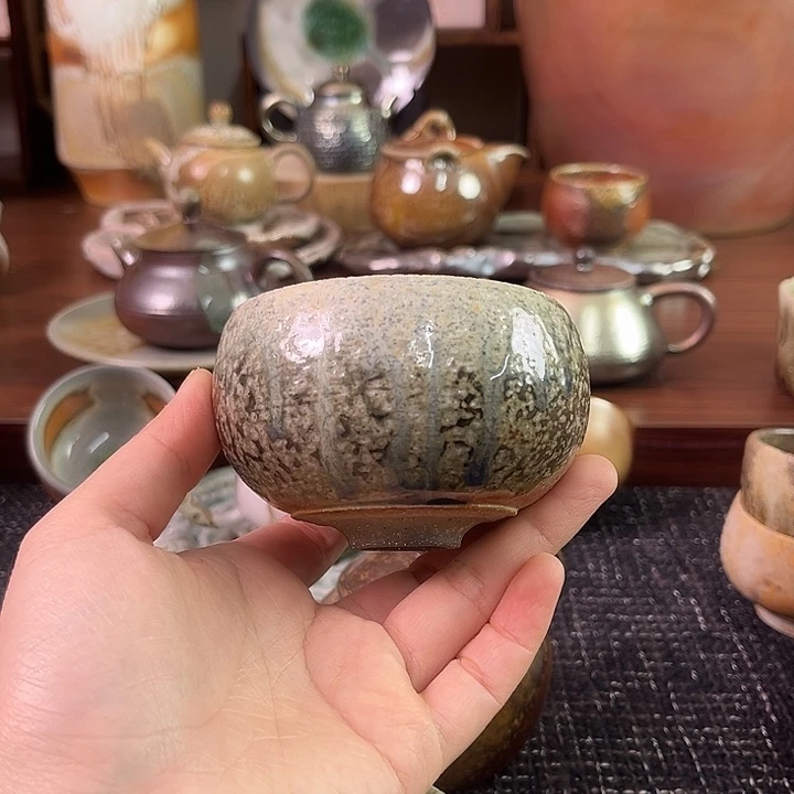 柴烧窑宝蓝彩窑泪主人杯