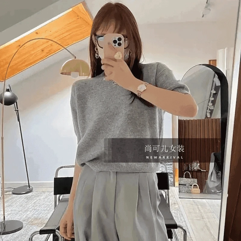 【软糯亲肤】春夏48支精纺针织薄款女士韩版圆领短袖软糯亲肤简约百