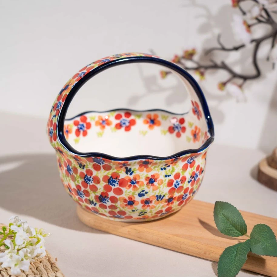 【碧丝粉黛】纯手工绘制复古陶瓷花边一体果篮