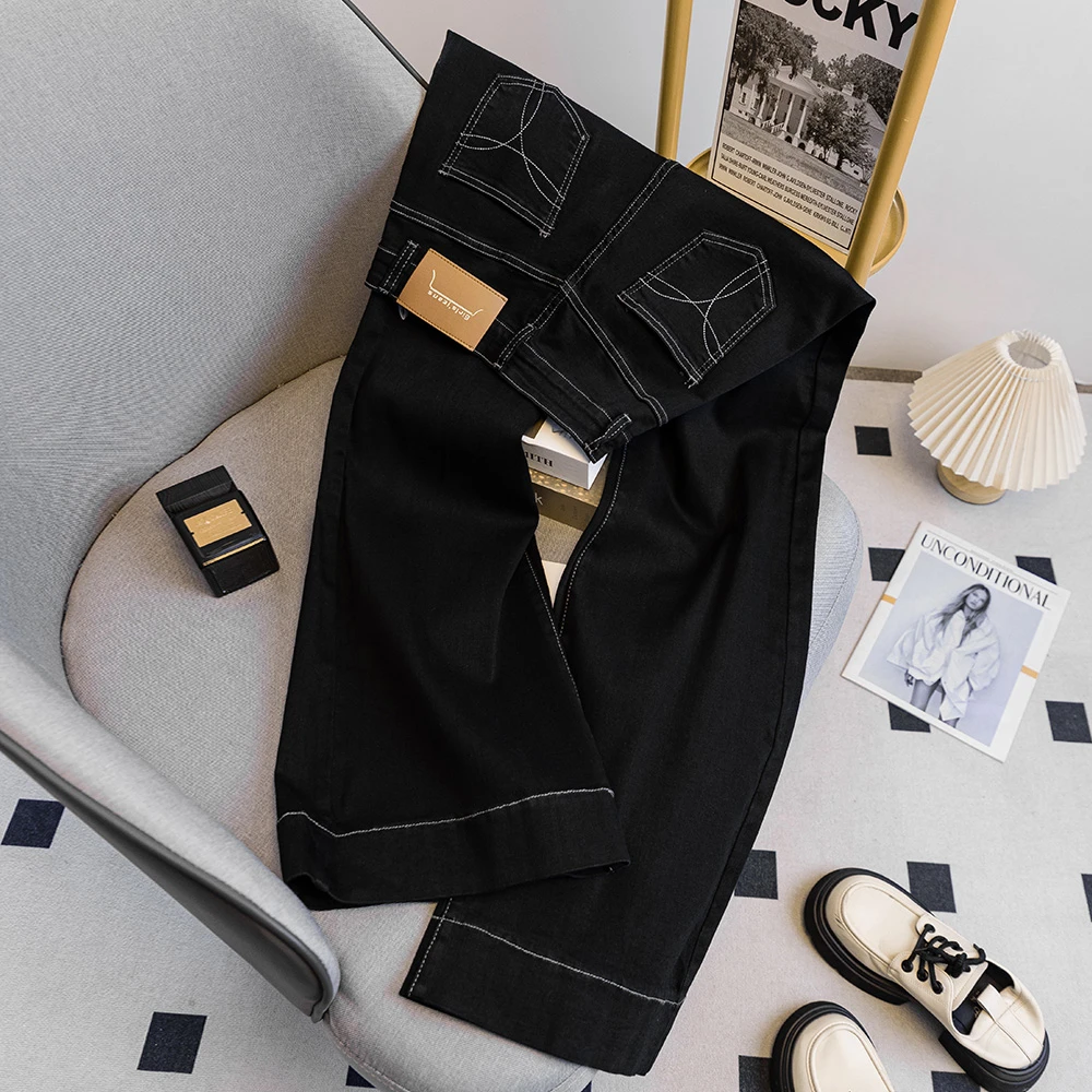 225不贴腿微喇牛仔裤女2025年秋季新款高腰显瘦宽松黑色喇叭裤女