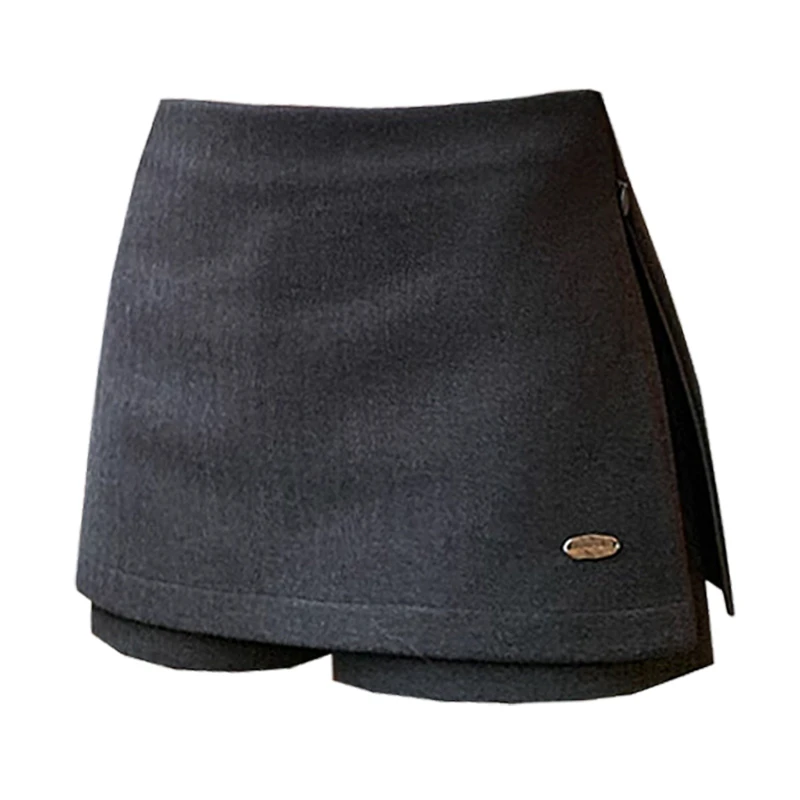 网红同款假两件毛呢半身裙2024冬大码短裙显瘦高腰灰色复古裙裤