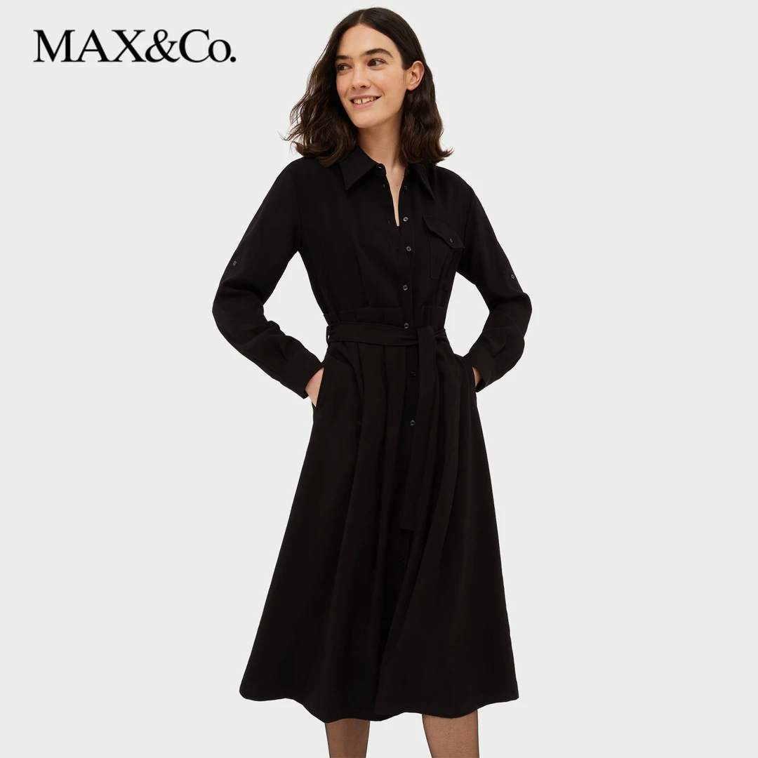 【甄选惠享】MAX&Co.春夏气质衬衫式长袖长款连衣裙622103420