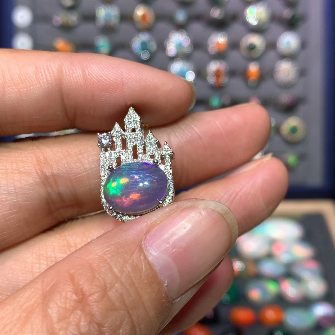 欧泊吊坠改戒指银S925镶嵌乌*