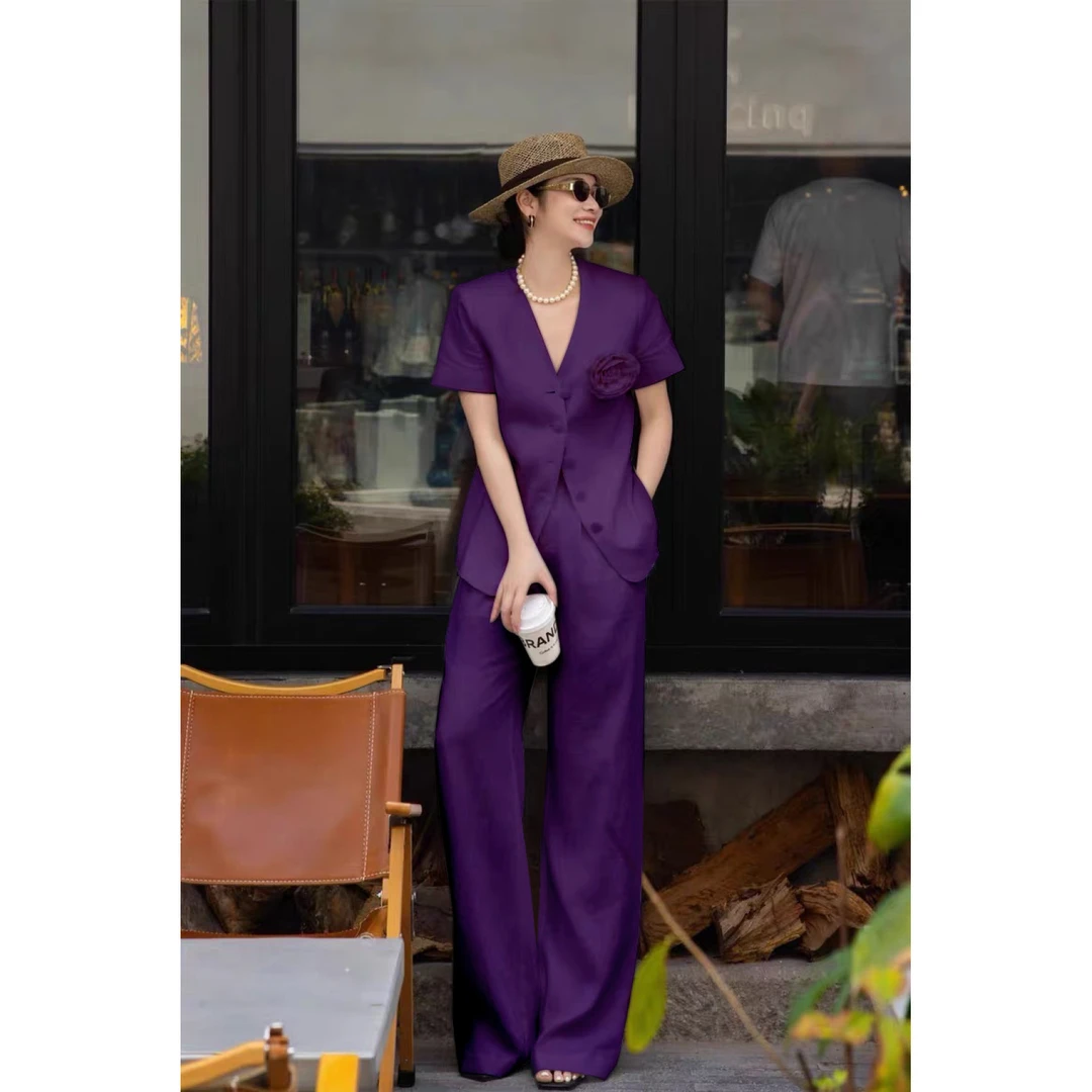 【Valkyvia/悠悠奢品】酵洗纯亚麻套装老钱风短袖上衣阔腿裤两件套