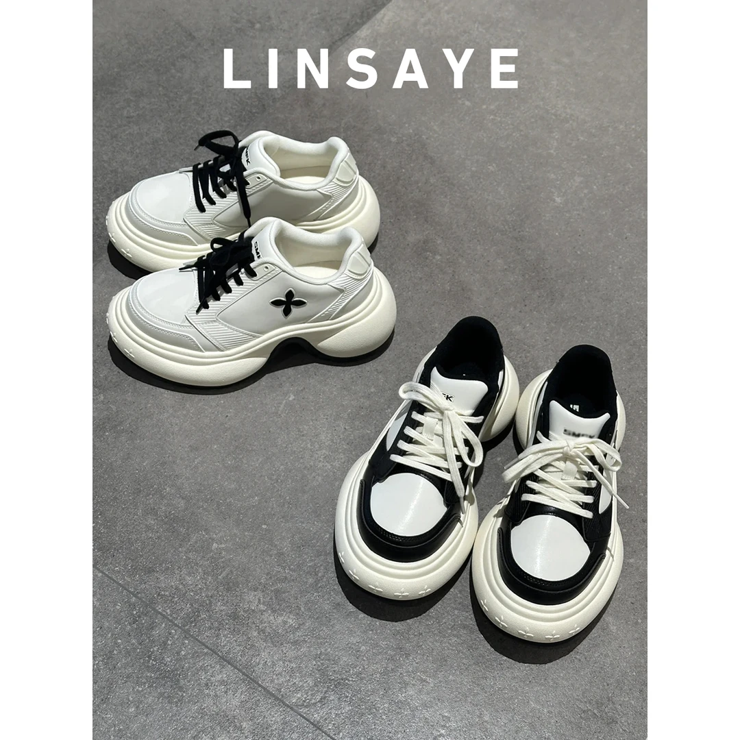 赵露思同款2025春季新款厚底熊猫休闲系带运动鞋十字花老爹鞋女鞋