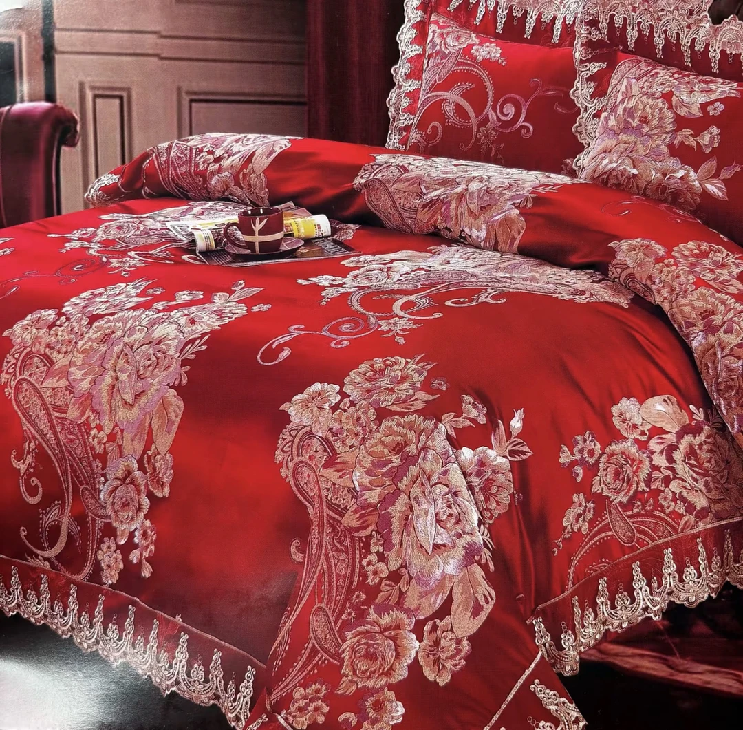 高端提花四件套高精密色织大提花四件套花边款结婚必备欧式婚庆