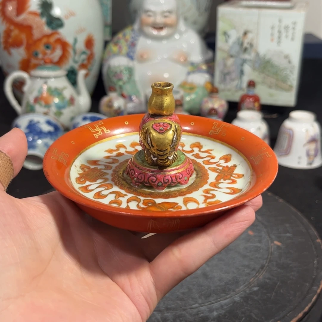 摆件矾红描金香插