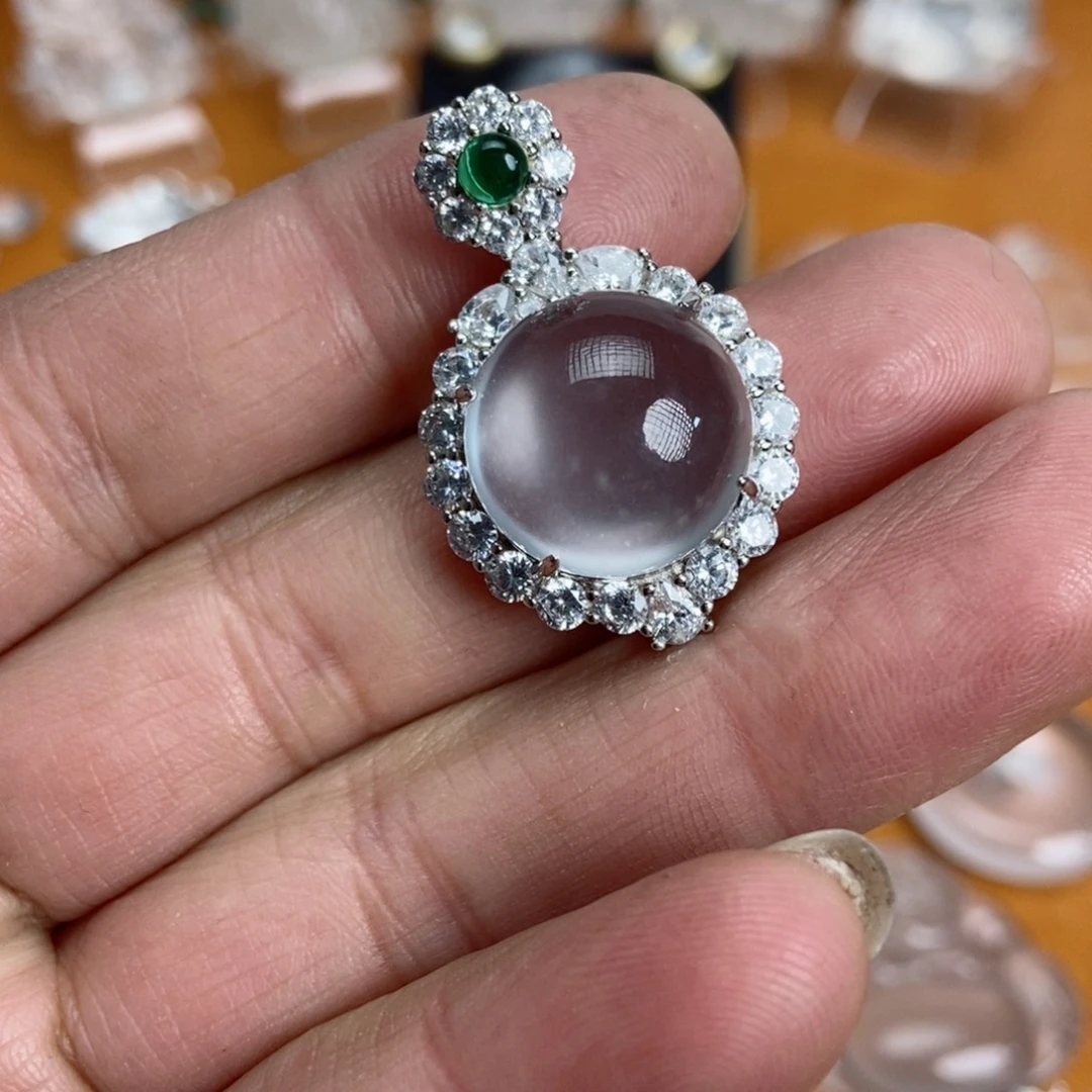 石英质玉吊坠银S925镶嵌