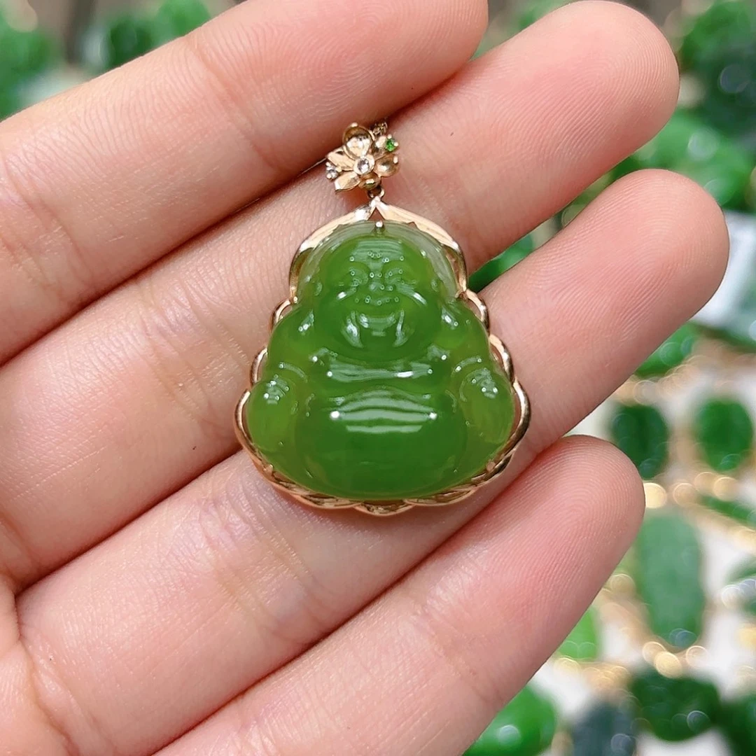 和田玉（碧玉）颈饰18K金镶嵌