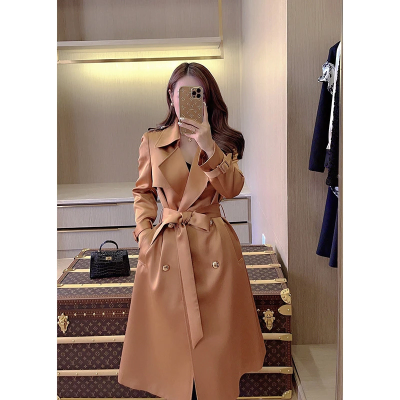 屏西大气的风衣女2023年新款早秋英伦风中长款小个子外套薄款0324