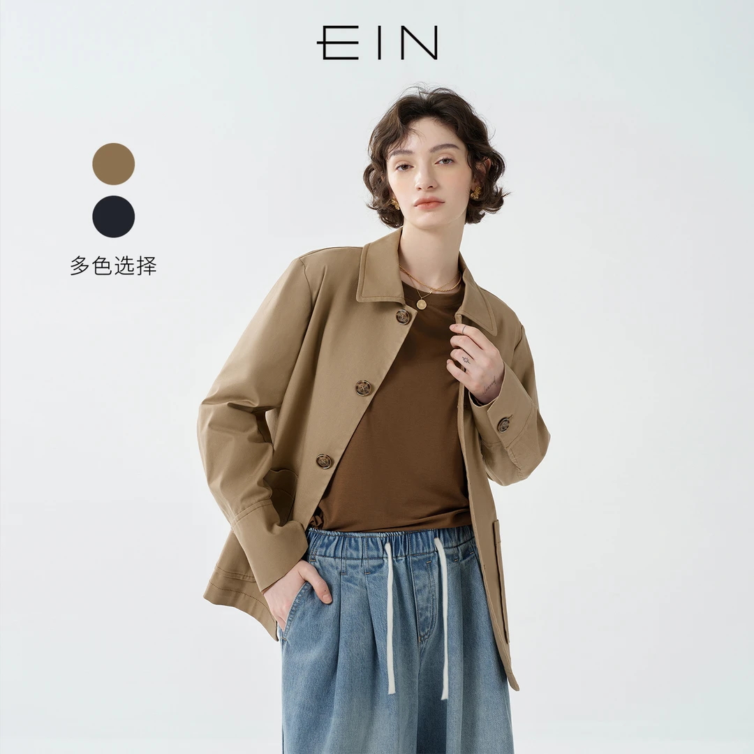 EIN/言城野轻户外翻领大口袋短风衣夹克外套女2025早秋新款