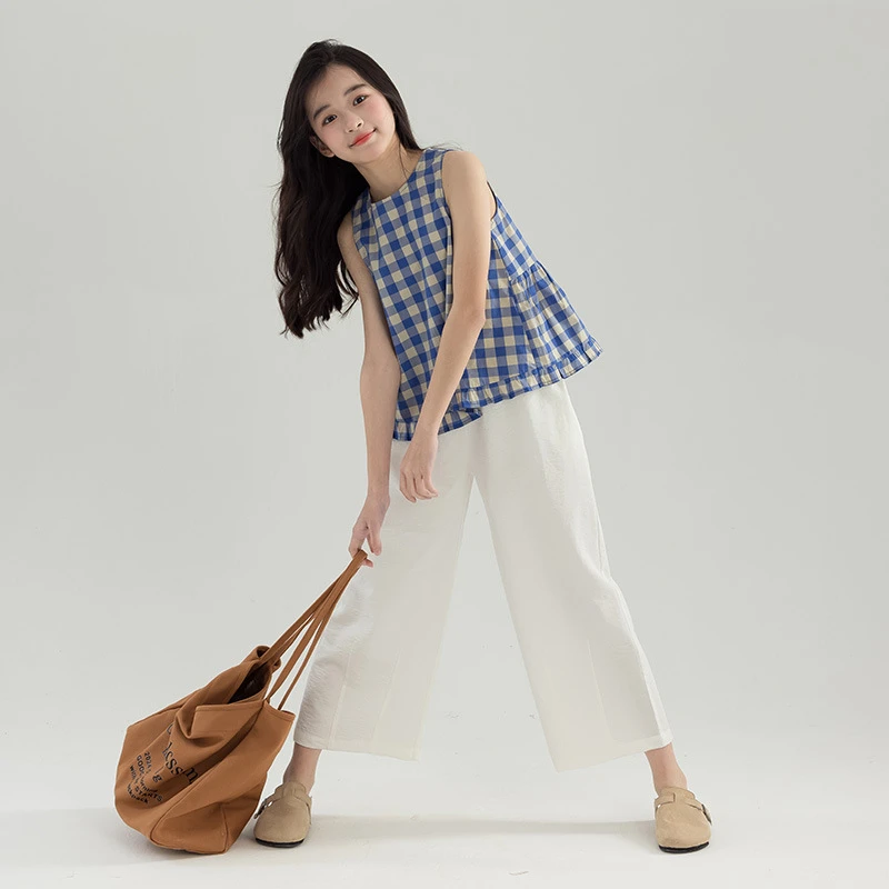 女童夏装小女孩洋气炸街套装时尚白色九分裤中大童夏季薄款休闲裤