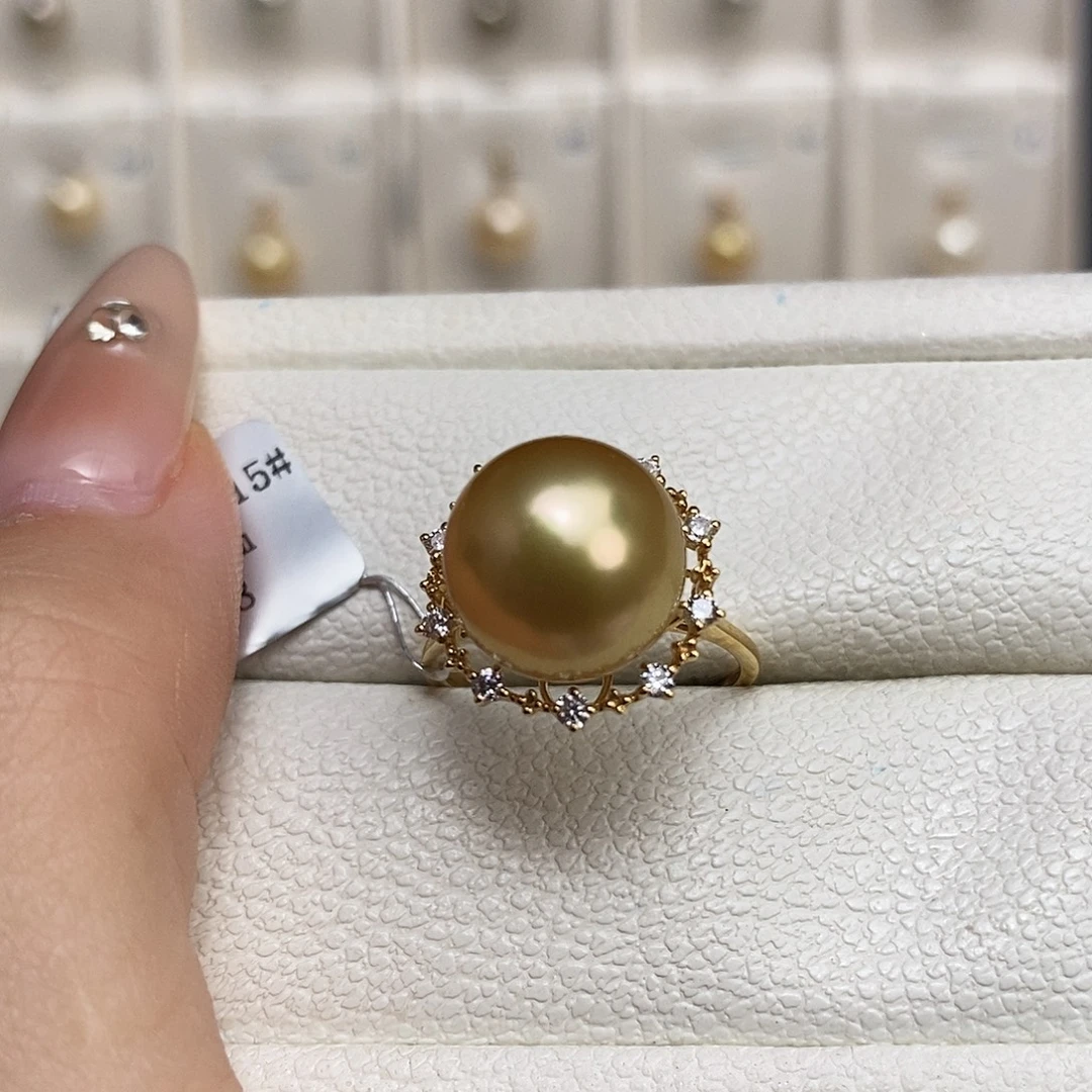 海水珍珠戒圈18K金镶嵌金珠12-13