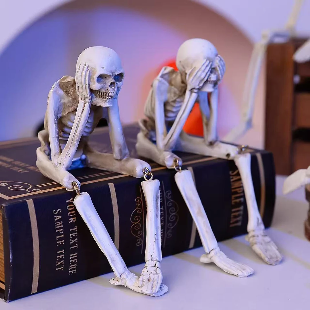 【圣诞节】挂腿骷髅装饰用品摆件不听不看不说骷髅骨架工艺装饰品