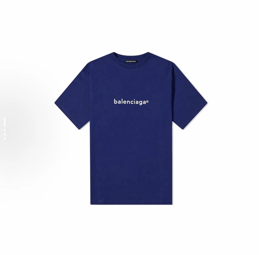 全新未使用 Balenciaga/巴黎世家 蓝色字母logo圆领短袖T恤S码
