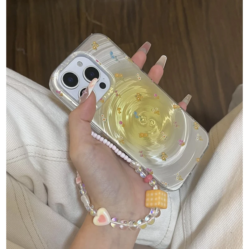 小众淡黄小碎花流光壳适用苹果16/15promax手机壳iPhone14/13/12