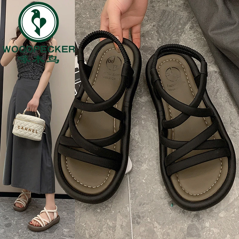 啄木鸟罗马配裙子凉鞋女2025年夏季新款露趾百搭沙滩厚底外穿凉鞋