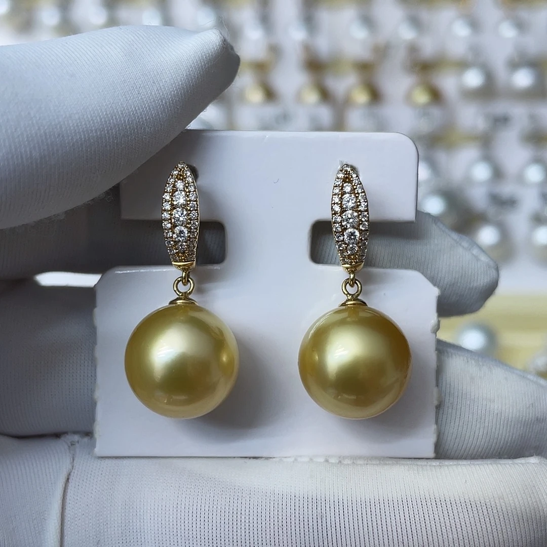 海水珍珠耳饰18K金镶嵌金珠真科研SS