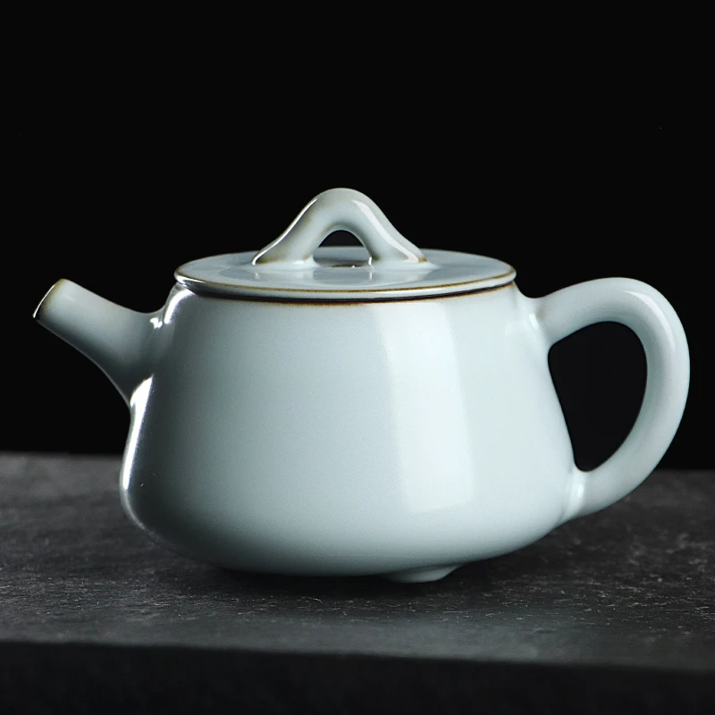 凝香阁 茶养开片铁胎天青汝窑大石瓢壶 青瓷家用茶具大容量泡茶壶