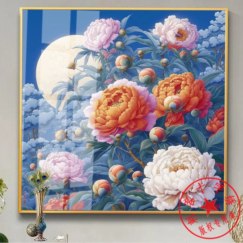 新款牡丹花开钻石画满钻全贴魔方圆钻卧室客厅简约花卉手工粘贴钻