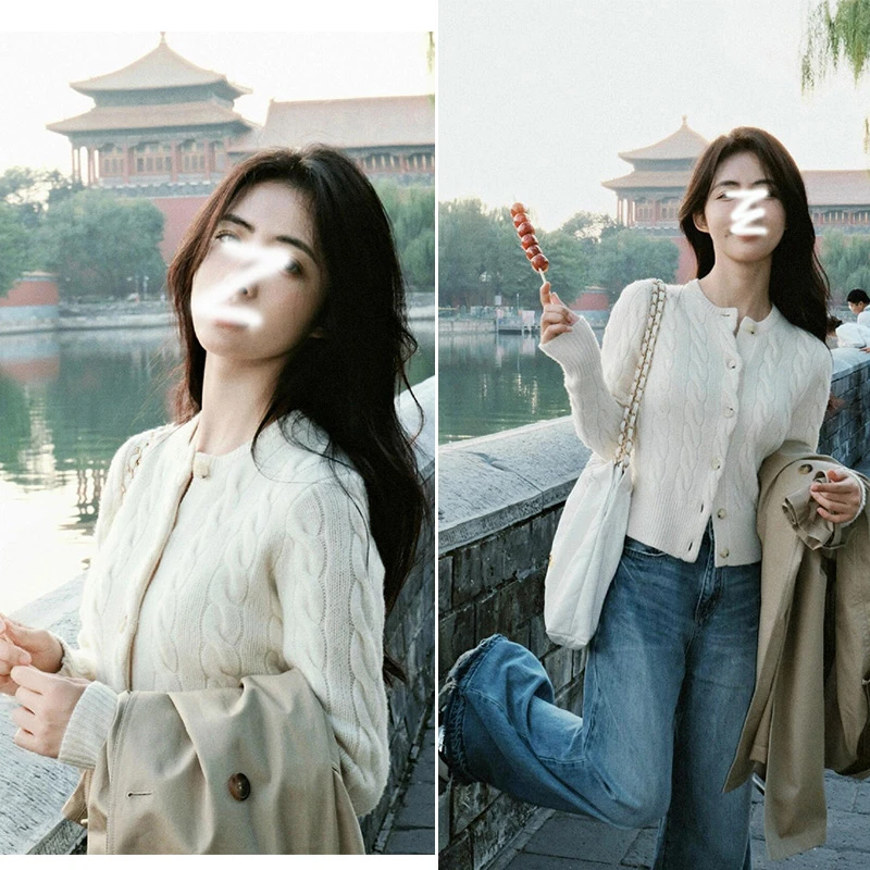 白色针织麻花开衫姣花毛衣外套女老钱风短款外搭长袖2025秋季新品