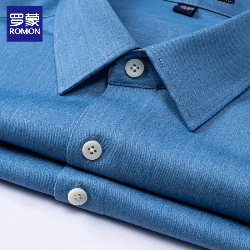 罗蒙春秋款复古牛仔长袖衬衫男文艺青年轻奢高级感休闲百搭衬衣潮