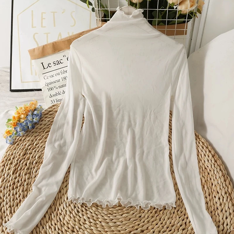 3366薄款微透木耳边堆堆领打底衫