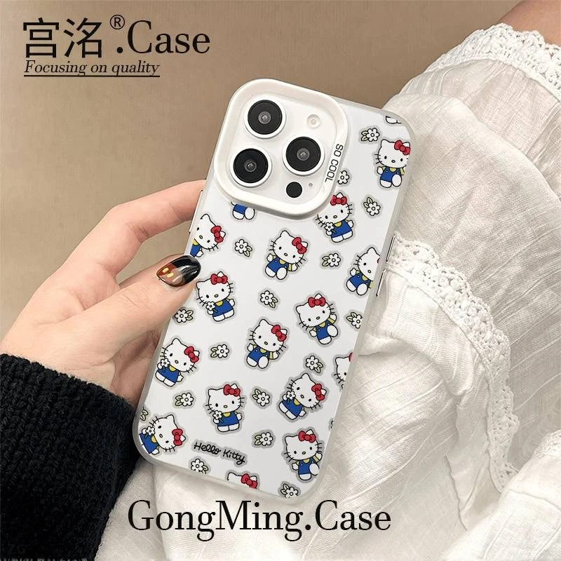 满屏KT花朵彩银壳适用于iPhoneiPhone苹果16手机壳华为oppo小米手