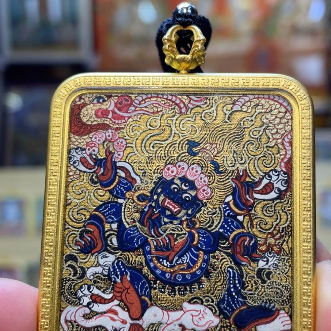吊坠热贡纯手绘唐卡大黑天