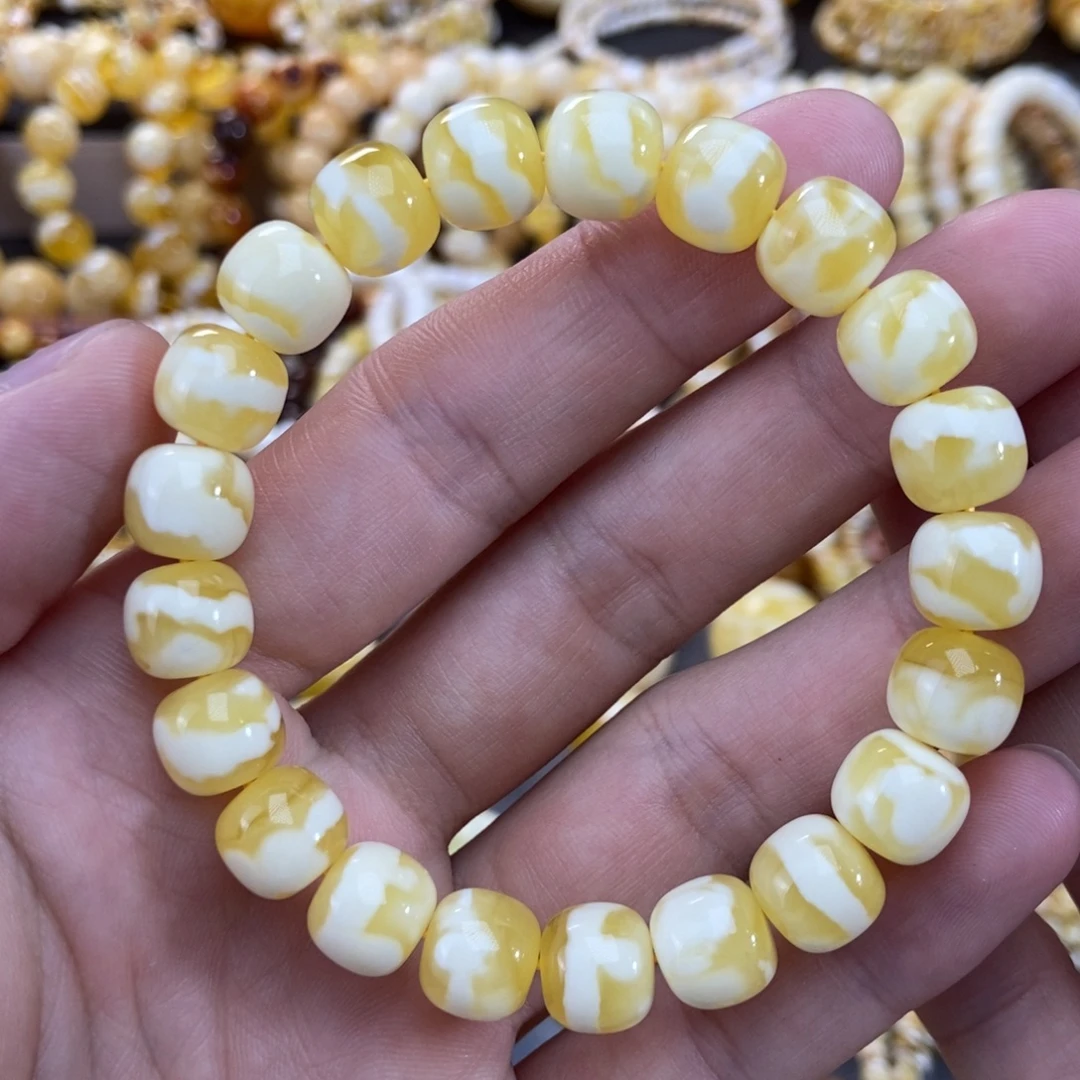 琥珀未镶嵌裸石10mm金白虎皮纹一线天