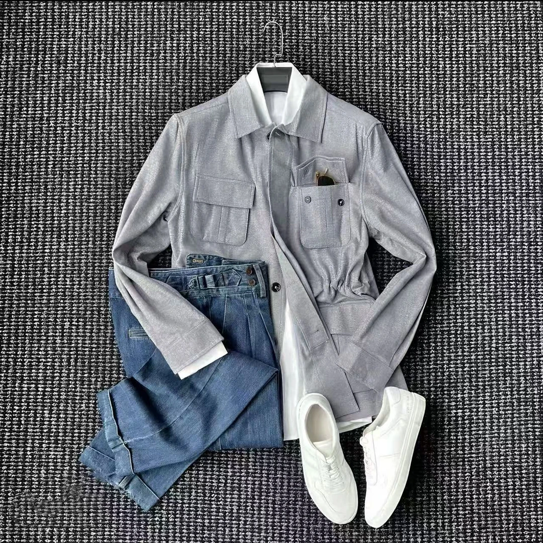 2025春季新款轻奢男士收腰猎装夹克 商务休闲通勤百搭外套潮流