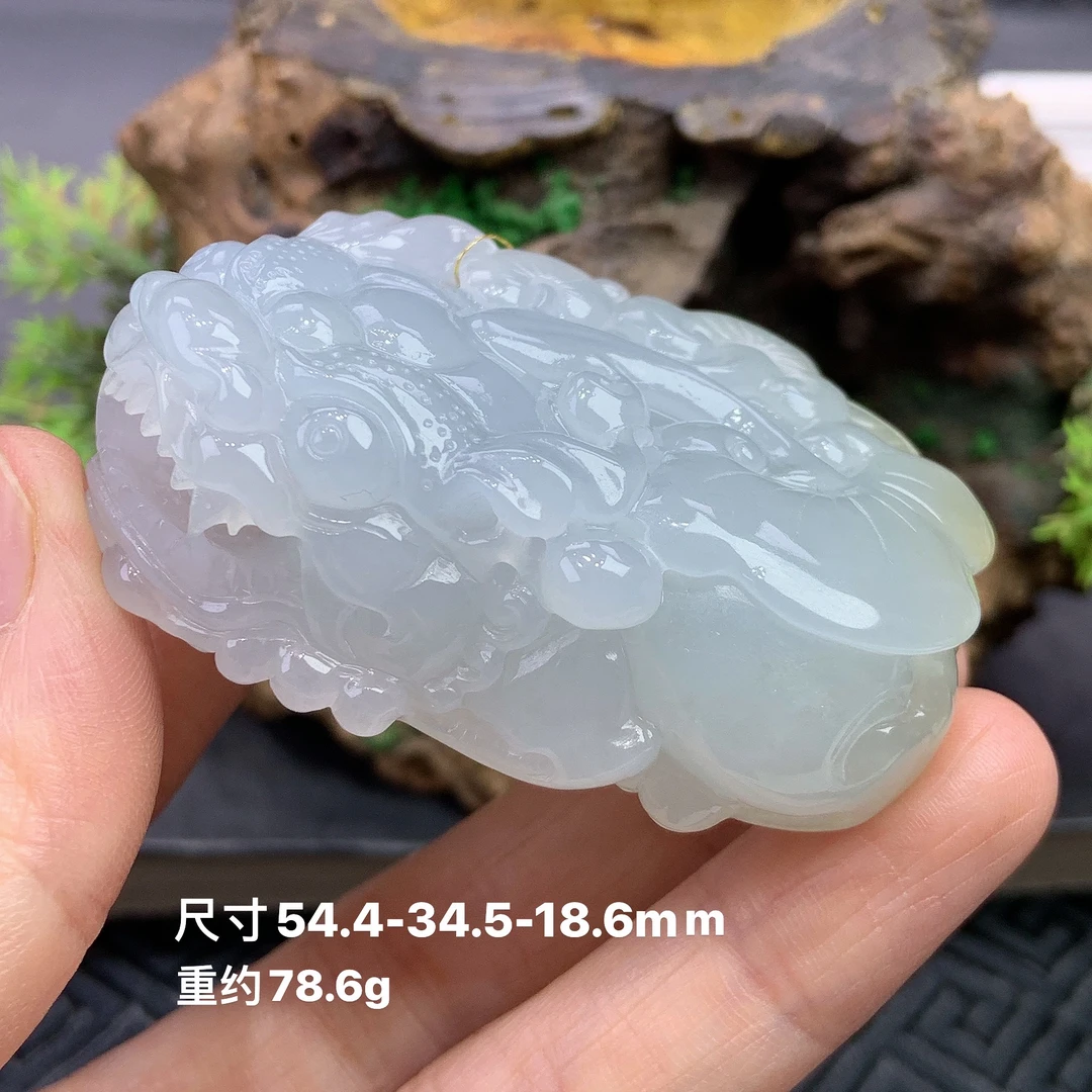 天然缅甸A货翡翠糯化飘黄翡口含珠如意招财貔貅吊坠