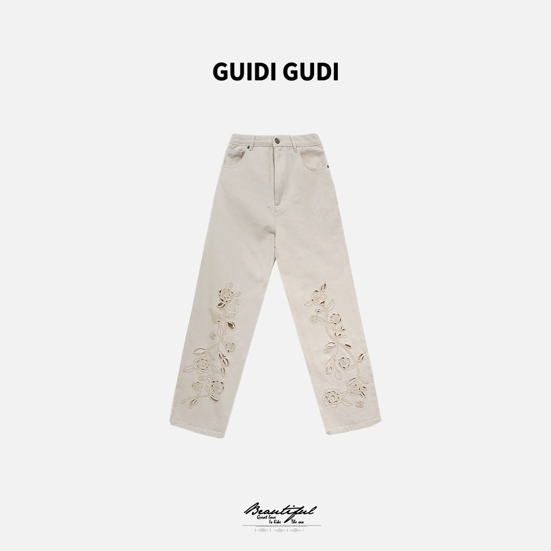 GUIDI GUDI【花盘】黄加蓝重工设计花朵牛仔裤