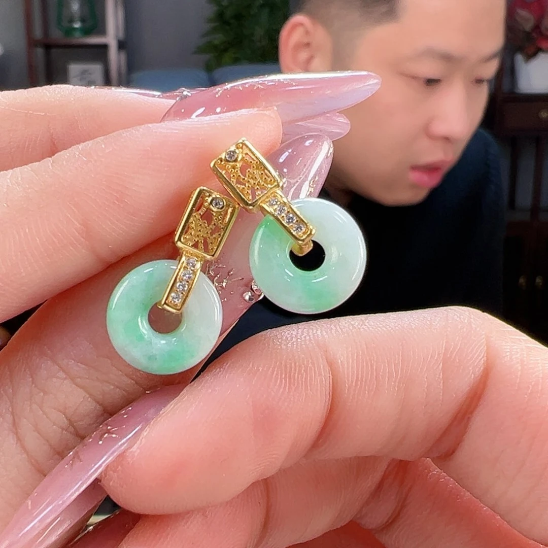 翡翠耳饰银S925镶嵌耳环14