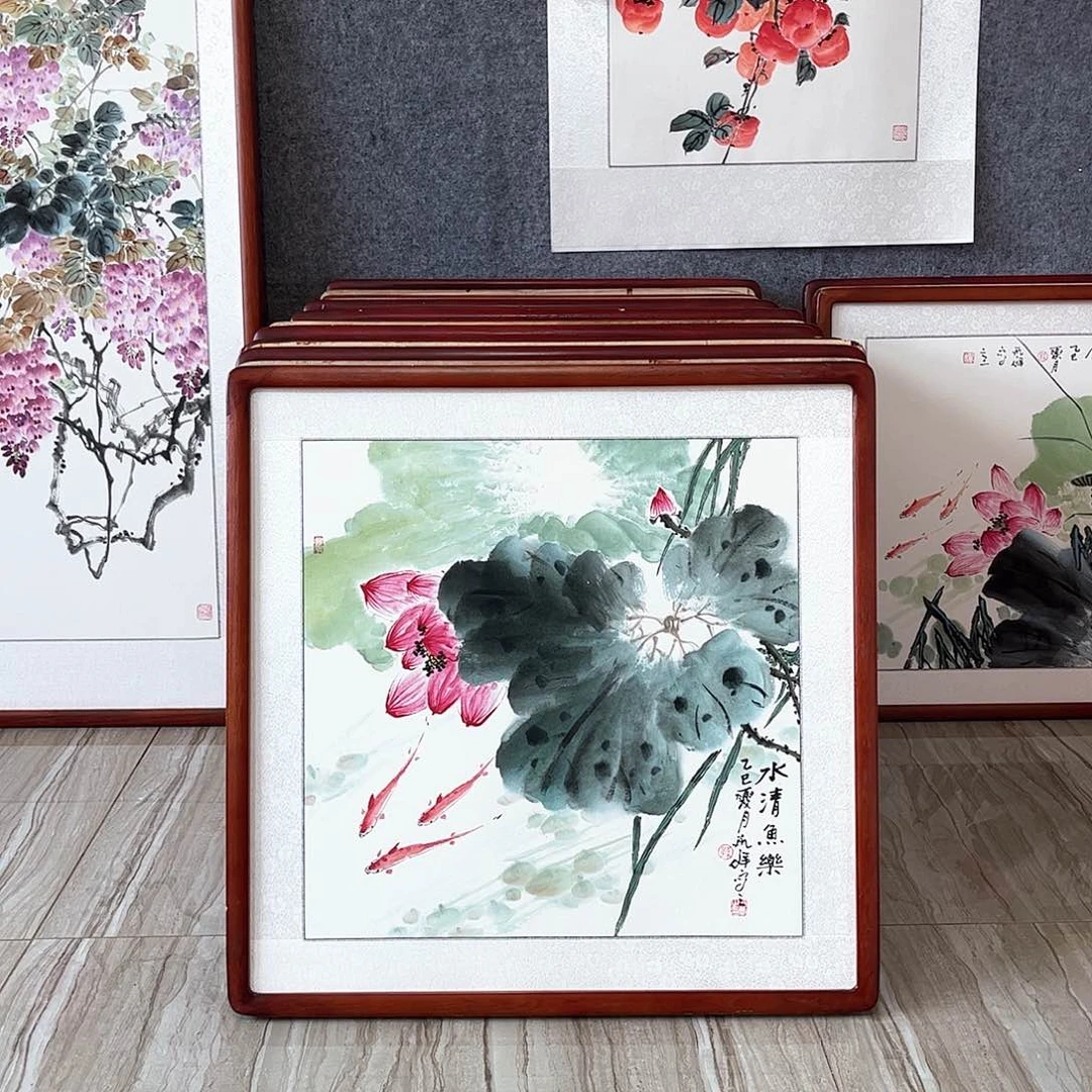 国画书画作品带框63×63