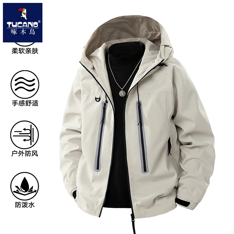 啄木鸟冲锋夹克2025春季新款男女同款软壳外套户外防风骑行上衣服