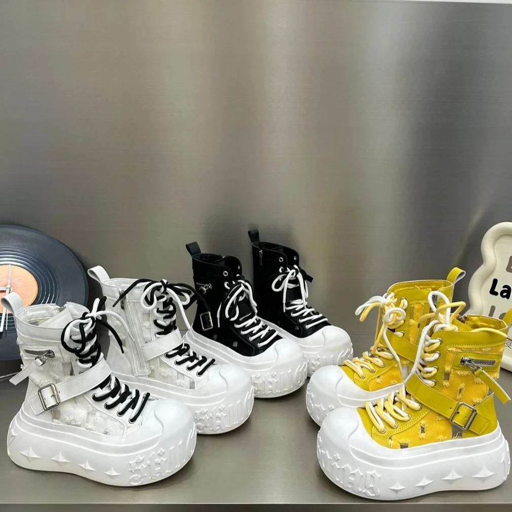 HY透气薄款后拉链夏季厚底女马丁靴女鞋ins时尚韩版系带