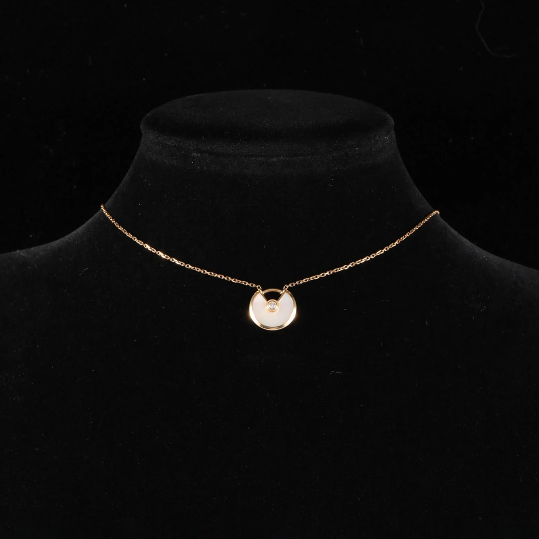 95新 Cartier/卡地亚 【小花黑黑】护s符 小号款 白贝母 项链