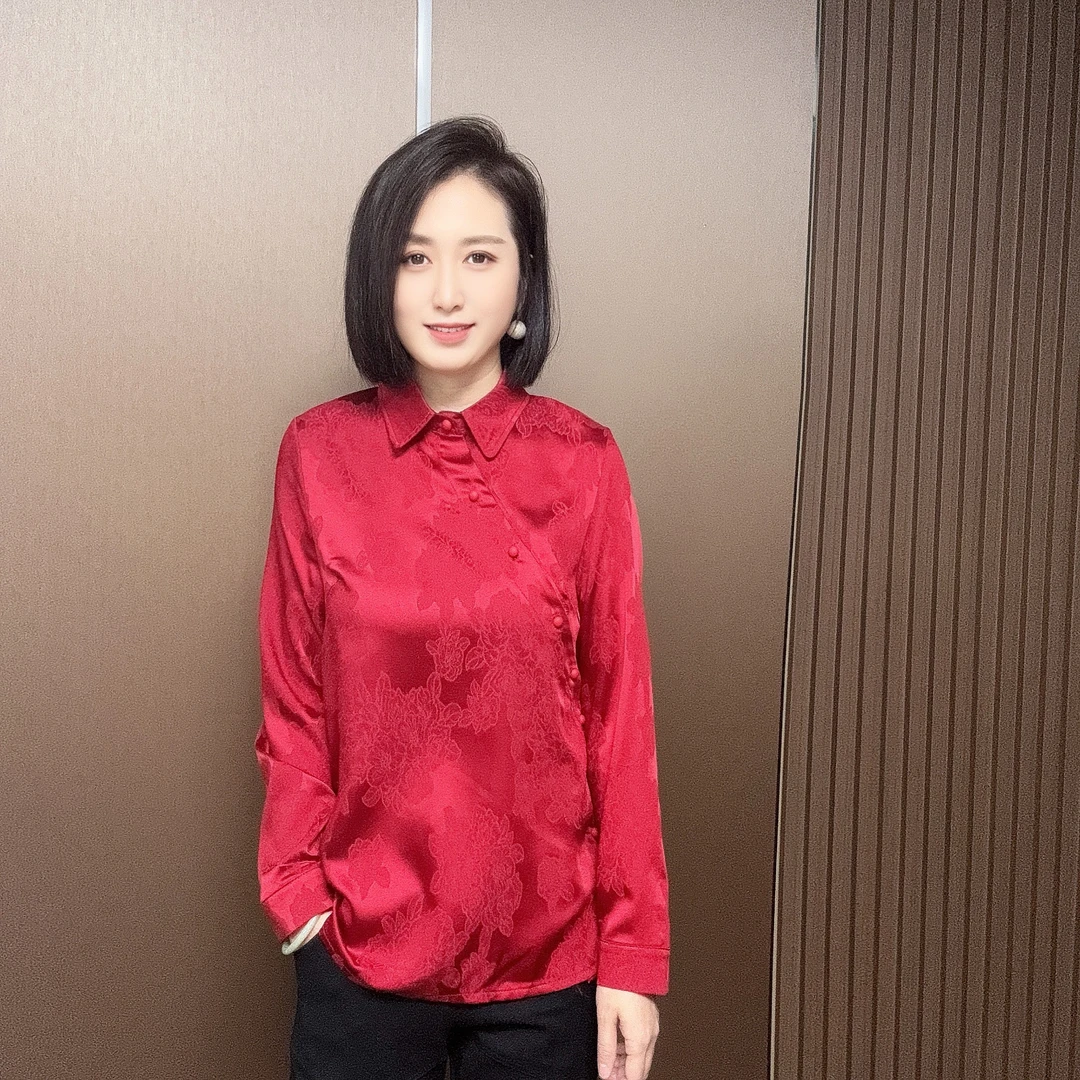 新中式提花轻职风单排多扣常规斜襟衬衫K5199